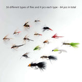 64 Pcs Fly Fishing Assorted Flies Kit with Magnetic Fly Box