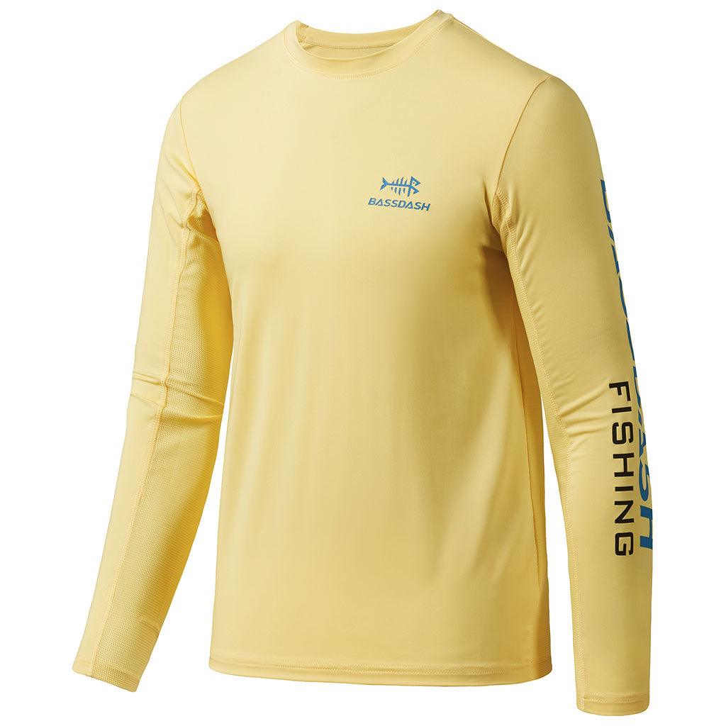 Bassdash UPF 50+ Youth Fishing Shirt Long Sleeve Performance UV Protection Shirt for Boys Girls Light Yellow/Vivid Blue Logo / M