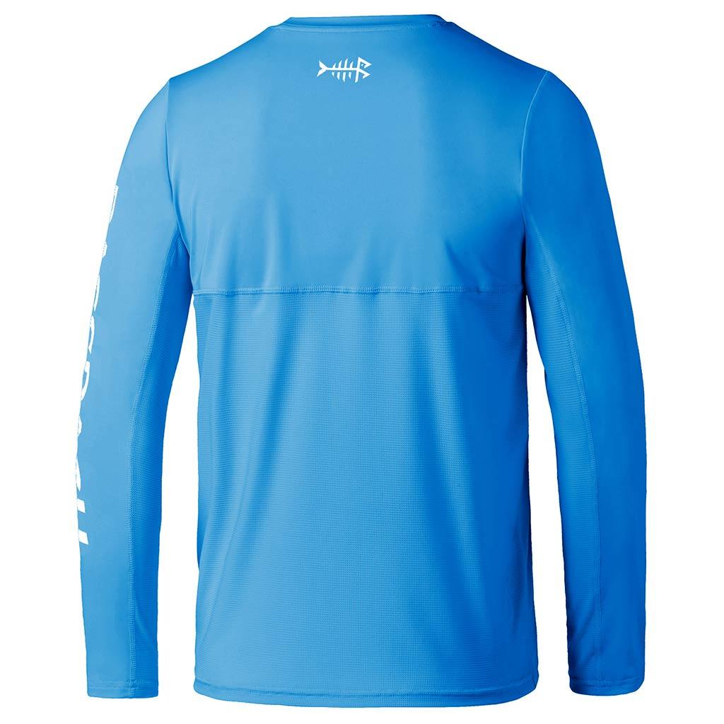 Bassdash UPF 50+ Youth Fishing Shirt Long Sleeve Performance UV Protection Shirt for Boys Girls, Emerald Blue/Light Grey Logo / M