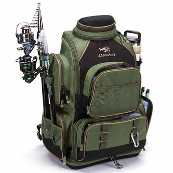 BASSDASH Fishing Tackle Backpack Water Resistant Tactical Bag Soft Tackle Box with Rod Holder and Protective Rain Cover