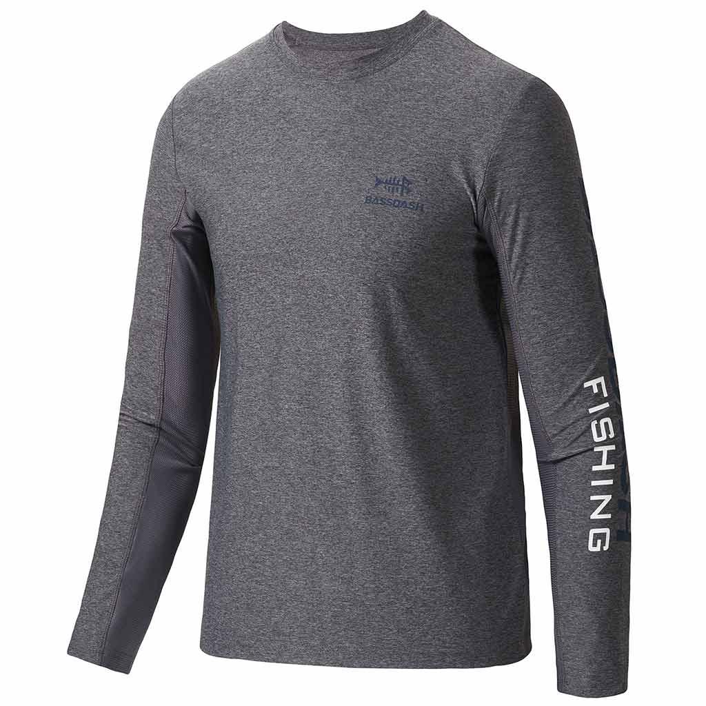 Bassdash UPF 50+ Youth Fishing Shirt Long Sleeve Performance UV Protection Shirt for Boys Girls, Heather Grey/Dark Blue Logo / L