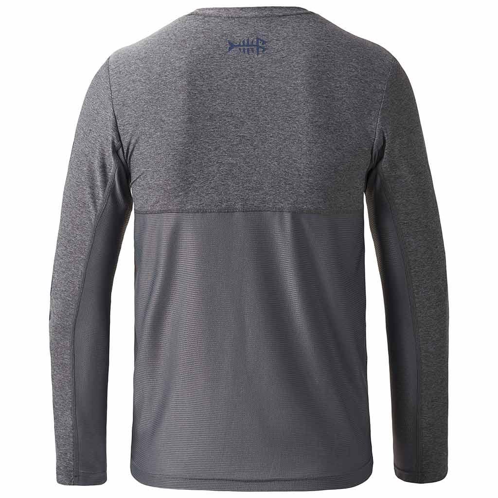 Bassdash UPF 50+ Youth Fishing Shirt Long Sleeve Performance UV Protection Shirt for Boys Girls, Heather Grey/Dark Blue Logo / L