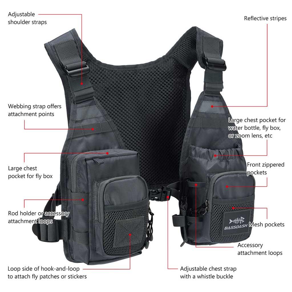 Bassdash FV08 Ultra Lightweight Fishing Vest With Multi-Pockets for Men and Women, Grey / ONE SIZE