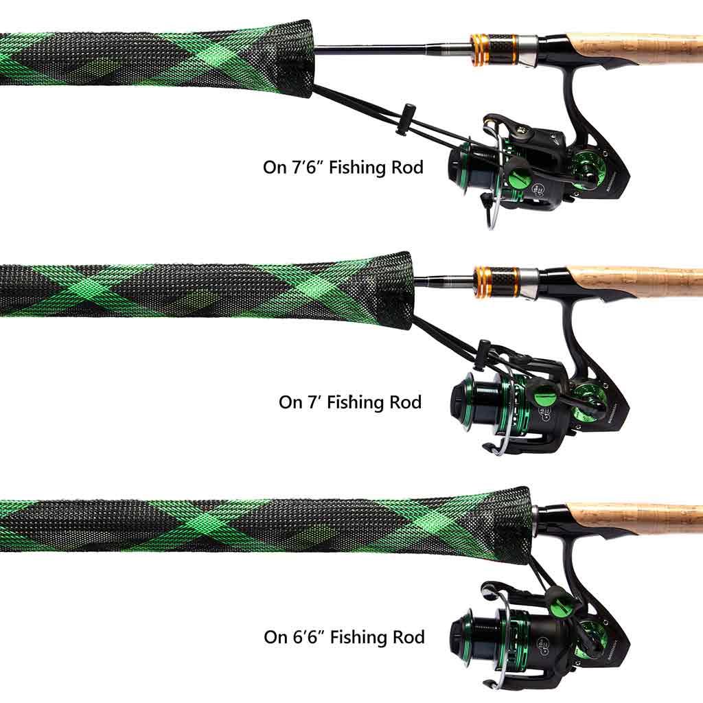 Fishing Rod Sleeves Protective Rod Socks Up to 7-1/2ft, Black & Green - 2pcs / for Spinning Rod Up to 7-1/2 ft