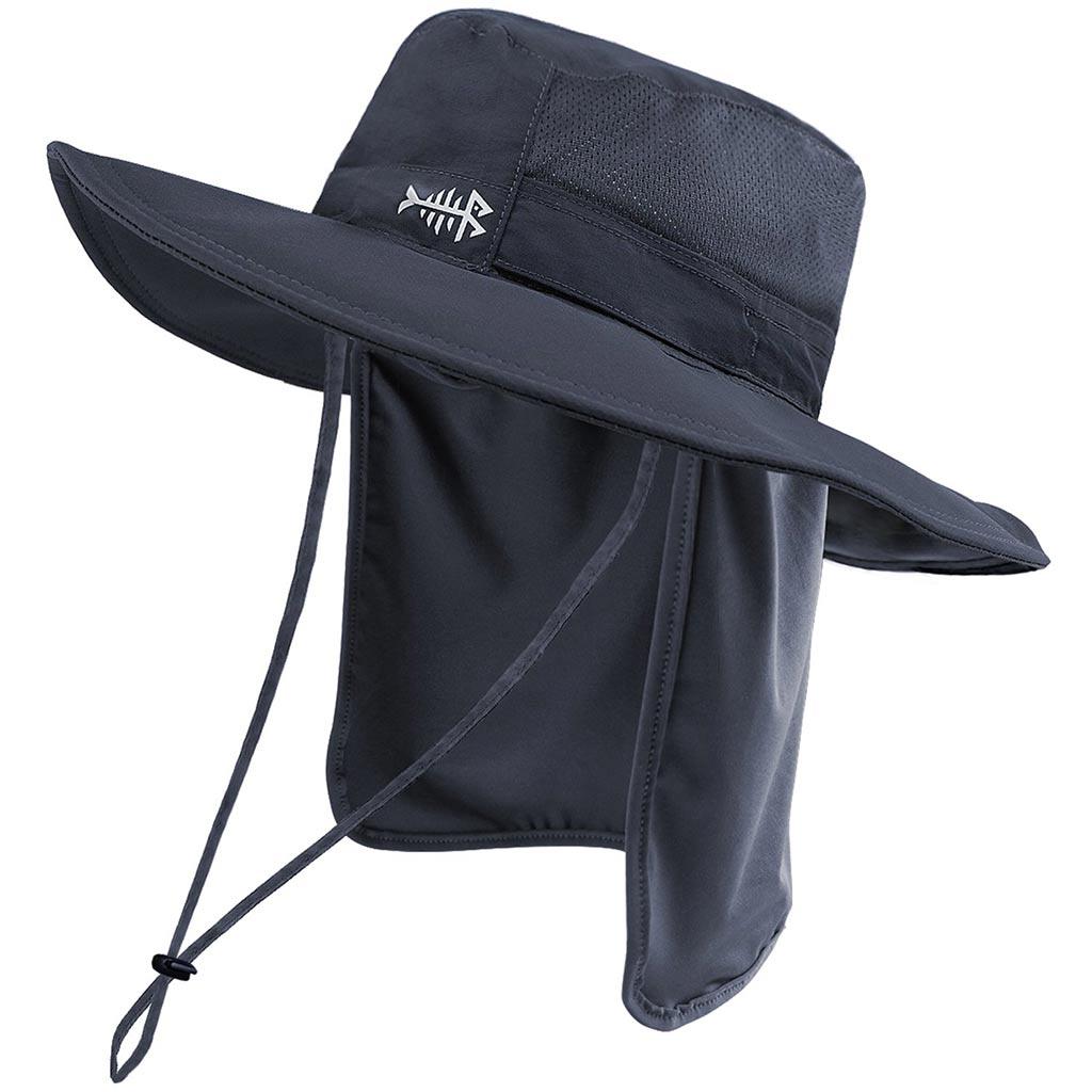 BASSDASH UPF 50+ Sun Fishing Hat Water Resistant With Detachable Neck Flap Dark Grey