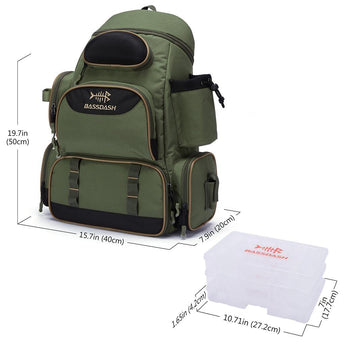 Bassdash Waterproof 3600 Tackle Backpack With Rod Holder Tactical Bag For Fishing Hiking Camping