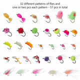 57 Pcs Fly Fishing Trout Fly Lure Kit with Box