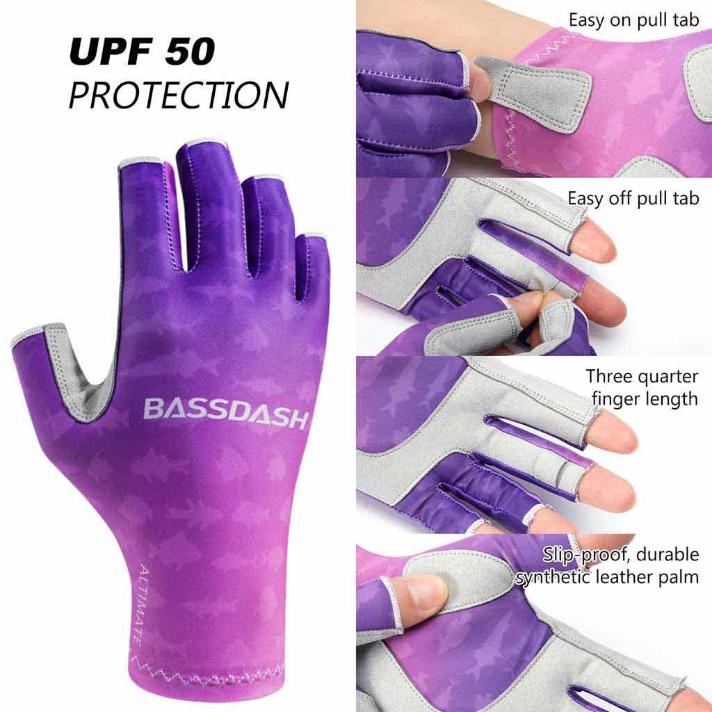 Stibadium UPF 50+ Womens Fishing Gloves UV Sun Protection Fingerless Gloves for Kayaking Paddling Hiking Cycling Driving Shooting Training, Women's