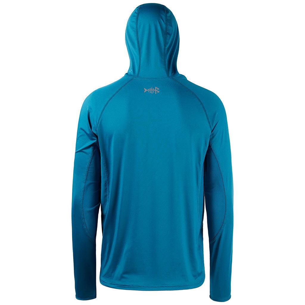 Bassdash UPF 50+ Fishing Hooded Shirt For Men Sun Protection Long Sleeve Performance Hiking Climbing Shirt, Sky Blue/White Logo / 3XL