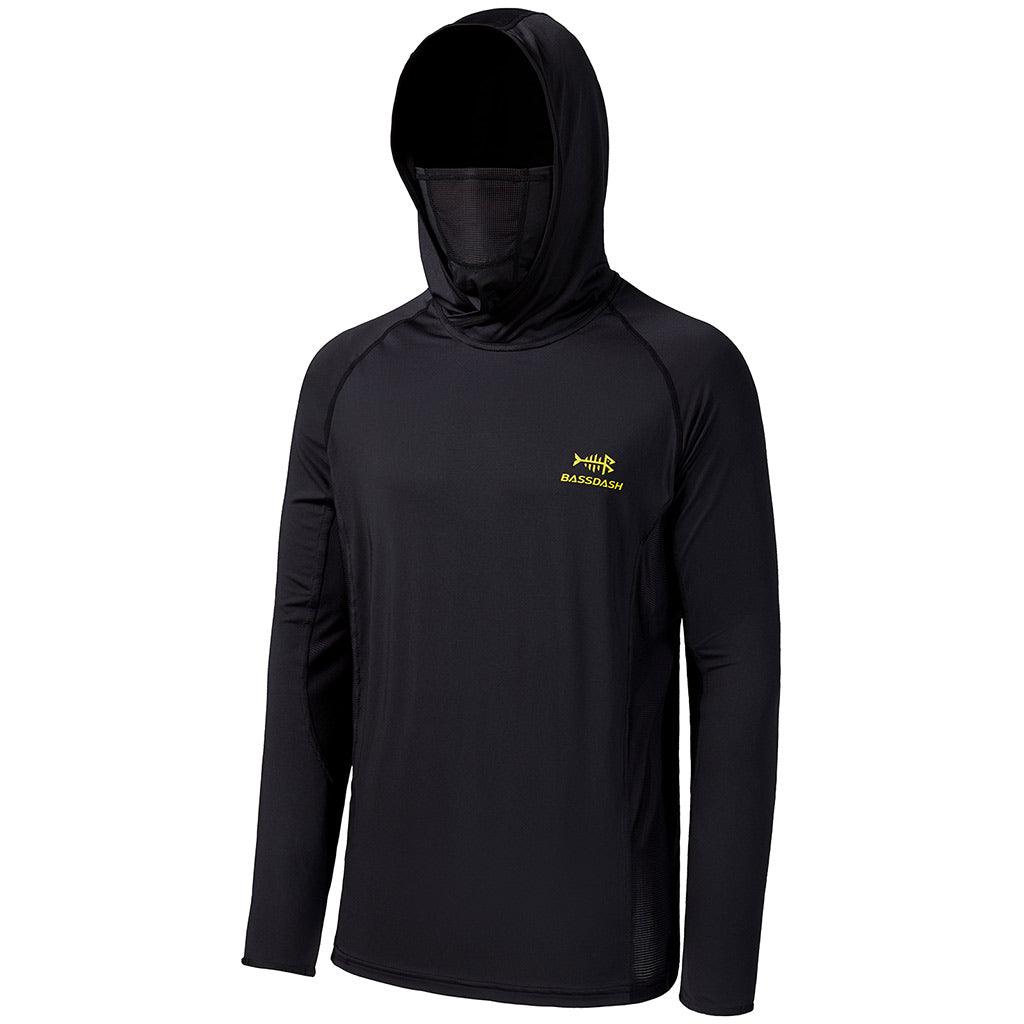 Bassdash Men’s Long Sleeve Fishing Hiking Hooded Shirt with UV Protection Neck Gaiter Black / XXL