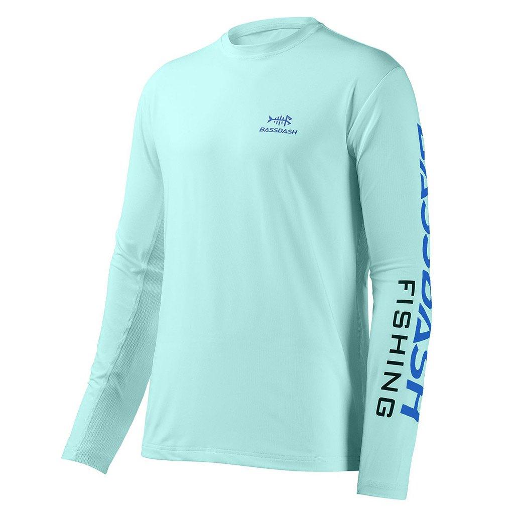 Bassdash UPF 50+ Youth Fishing Shirt Long Sleeve Performance UV Protection Shirt for Boys Girls, Emerald Blue/Light Grey Logo / M