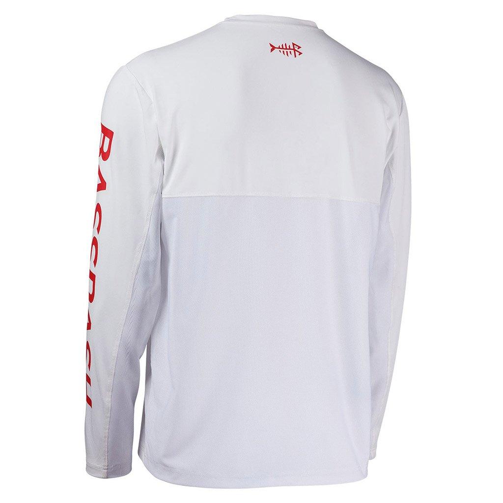 Bassdash Men's UPF 50+ Fishing Shirt Long Sleeve Sun Protection Performance Shirt For Outdoor Sports, White/Red Logo / 4XL