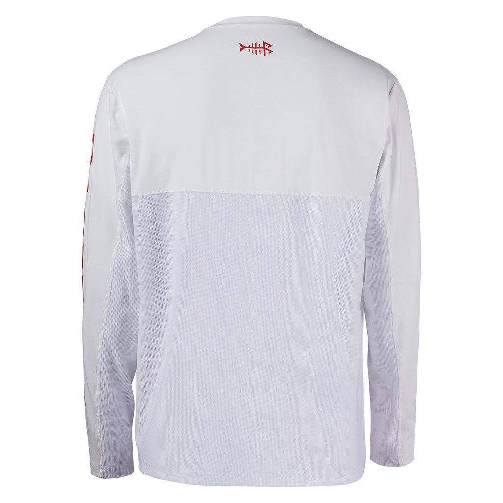 Bassdash Men's UPF 50+ Fishing Shirt Long Sleeve Sun Protection Performance Shirt For Outdoor Sports, White/Red Logo / 4XL