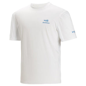 Men’s UPF 50+ Short Sleeve Fishing Shirt FS05M - Bassdash#color_white-blue-logo