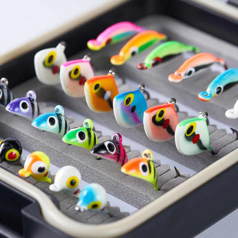 Ice Fishing Lure Kit Glowing Paint Jigs - 24 pcs assorted crappie/panfish/perch jigs - Bassdash