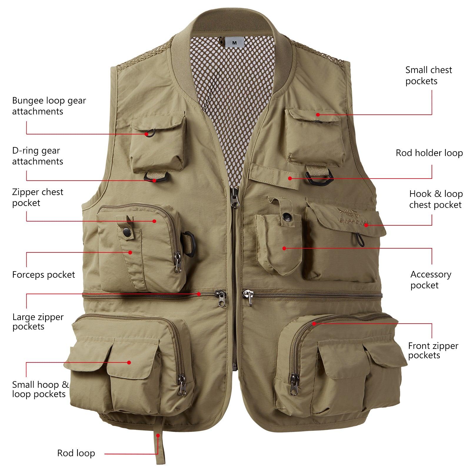 Bassdash Versatile Men’s Fly Fishing Vest Photographer Vest Mesh Back for Outdoor Activities Army Green / M