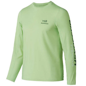 Youth UPF 50+ Long Sleeve Fishing Shirt FS01Y - Bassdash#color_apple-green-dark-grey-logo