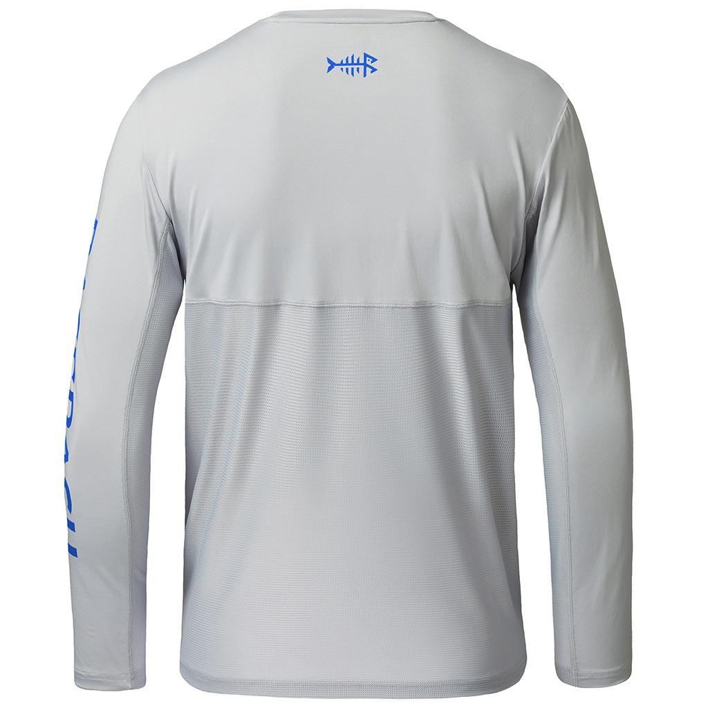 Bassdash UPF 50+ Youth Fishing Shirt Long Sleeve Performance UV Protection Shirt for Boys Girls, Cool Grey/Blue Logo / L