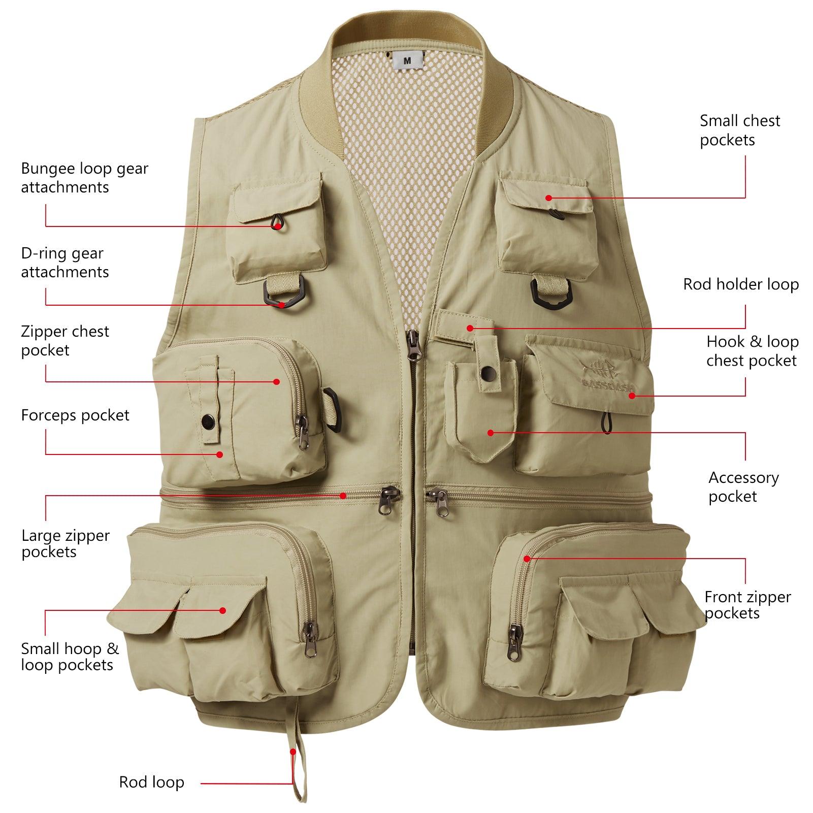 Bassdash Versatile Men’s Fly Fishing Vest Photographer Vest Mesh Back for Outdoor Activities Army Green / M