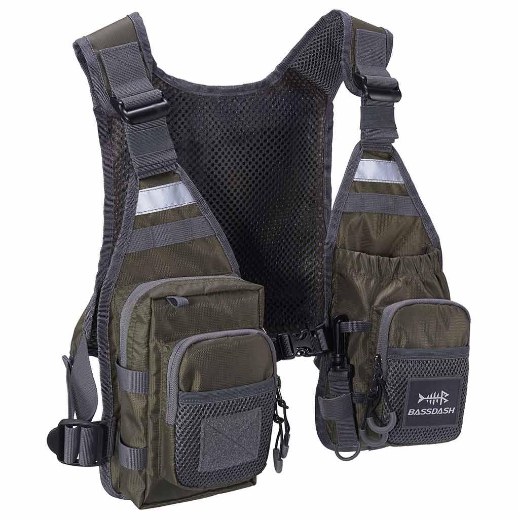 Bassdash FV08 Ultra Lightweight Fishing Vest with Multi-Pockets for Men and Women, Army Green / One Size