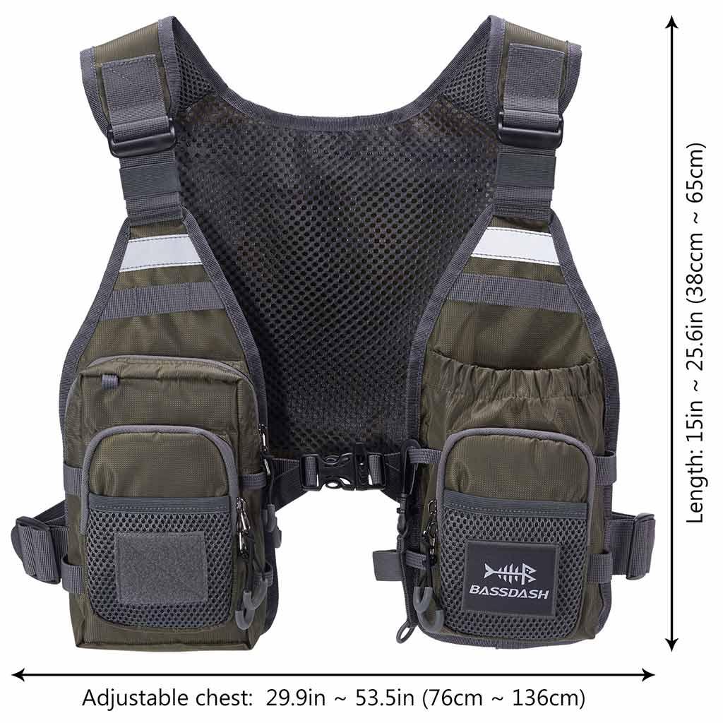 Bassdash FV08 Ultra Lightweight Fishing Vest with Multi-Pockets for Men and Women, Army Green / One Size