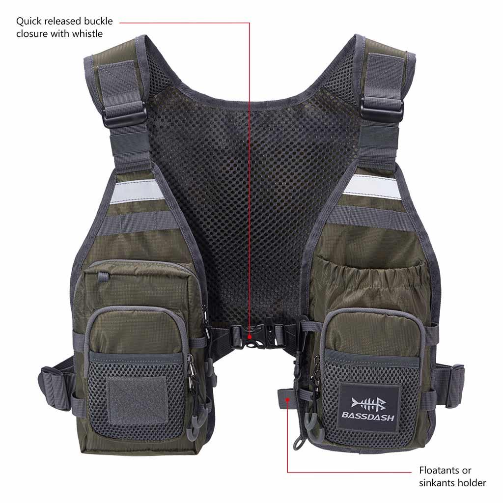 Bassdash FV08 Ultra Lightweight Fishing Vest with Multi-Pockets for Men and Women, Army Green / One Size