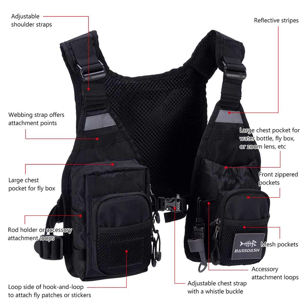 Lightweight Fly Fishing Vest Men with Multi-Pockets FV08 | Bassdash Fishing Black / One Size