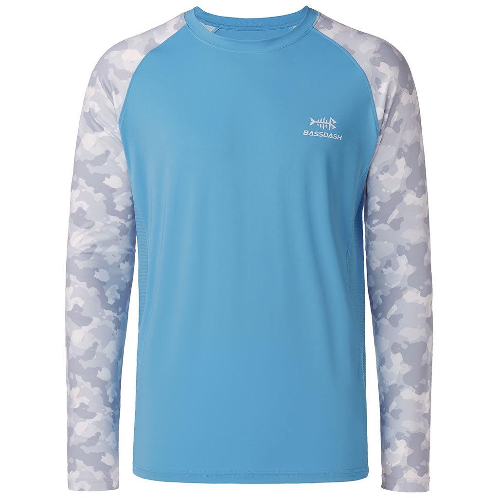 Fish Hunter Men's 1/4 Zip Long Sleeve Camo Rash Guard Shirt - Aqua Design