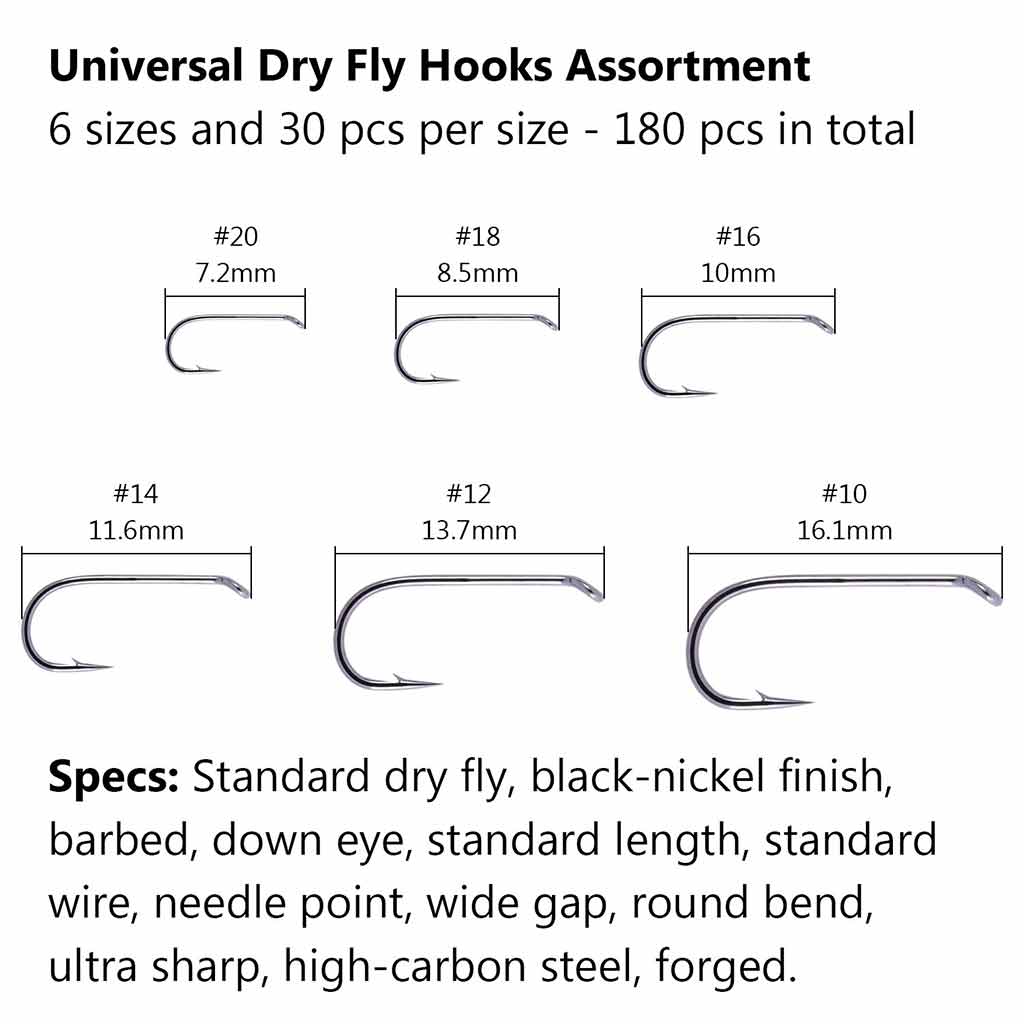 180 Pcs Universal Dry Fly Hooks with Fly Box