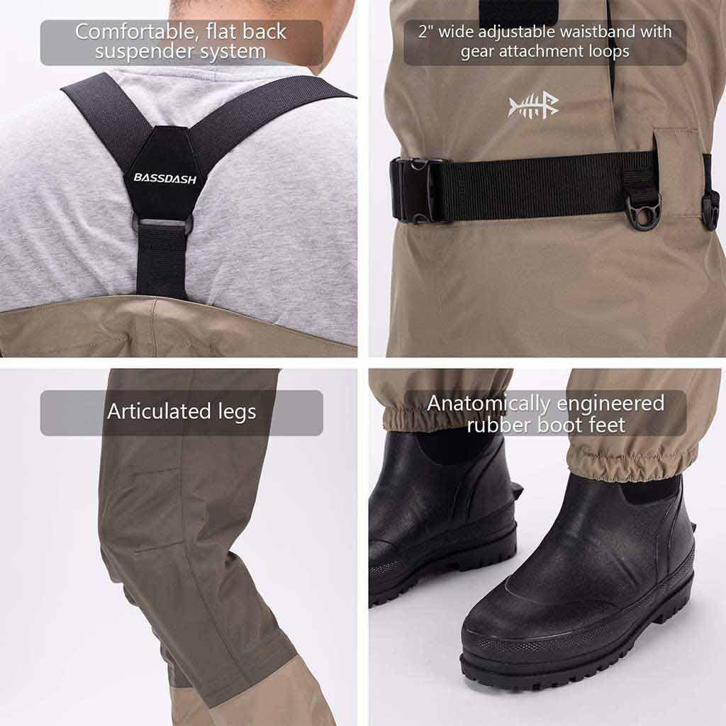 Men’s Breathable Chest Waist Convertible Fishing Waders - Bassdash Boot Foot Waders Khaki / L